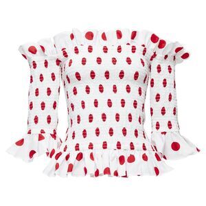 Caroline Constas polka dot cotton ruffle ruched top